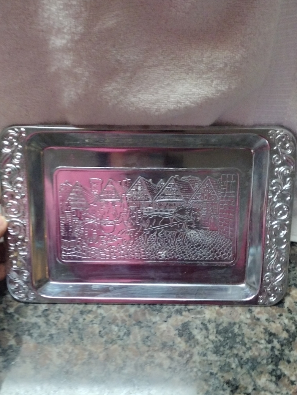 Decorative Silver Rectangular Serving Tray length 11" good condition